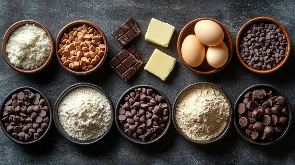Ingredients for making Toll House chocolate chip cookies, displayed on a countertop.
