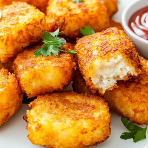 Crispy air fryer hash brown patties served with ketchup