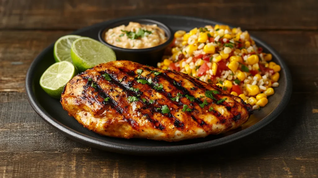 Plated San Antonio Chicken Marinade Dish With Tex Mex Sides