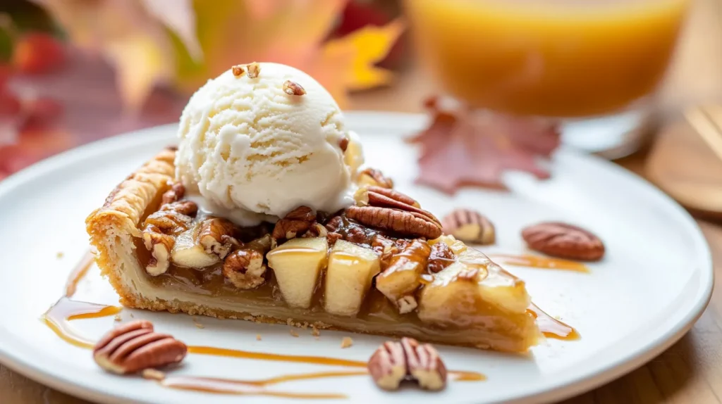 Plated Slice Of Apple And Pecan Danish Pastry Tart