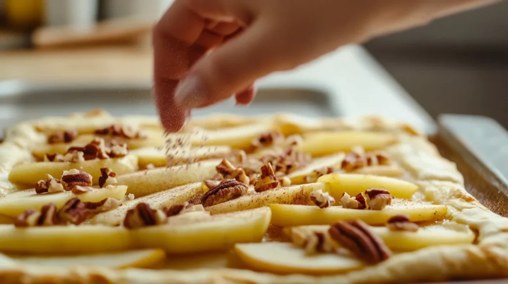 Preparing Apple And Pecan Danish Pastry Tart