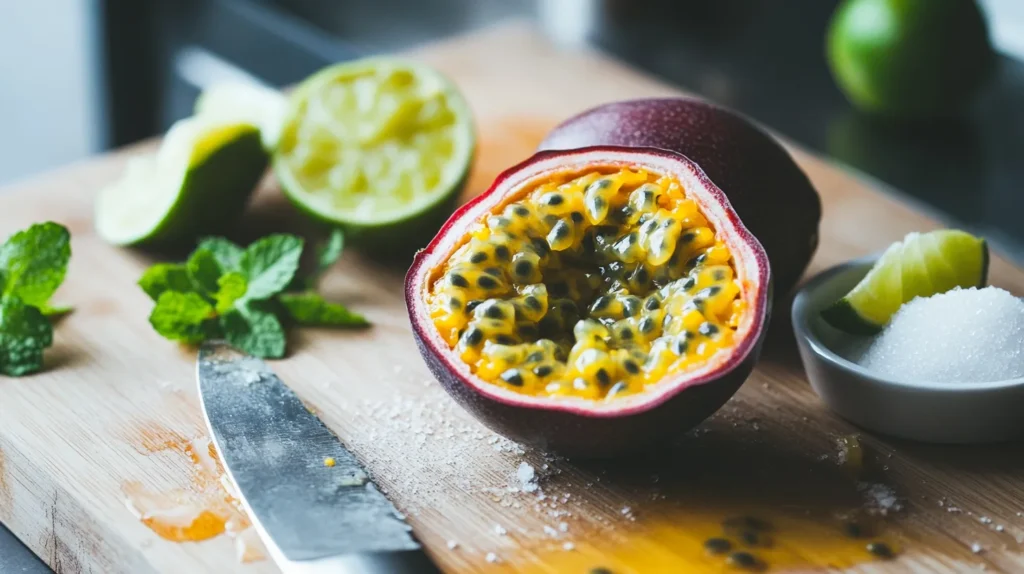 Preparing Fresh Passion Fruit For Mojitos