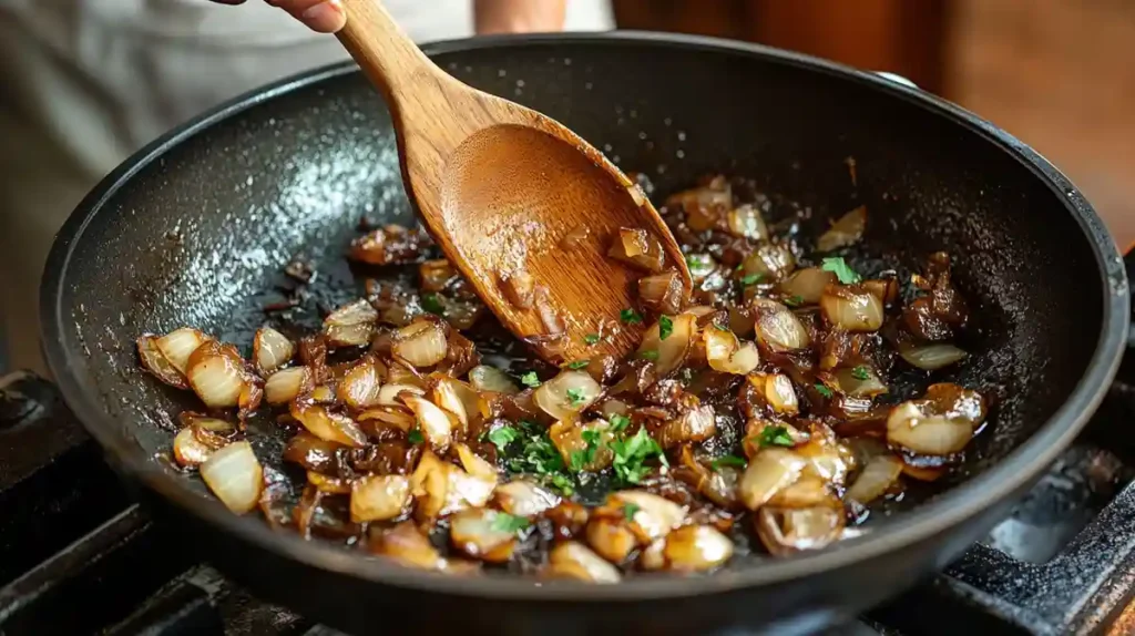Onions cooking in a skillet