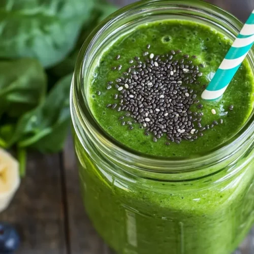 Bright green energy smoothie with fresh ingredients