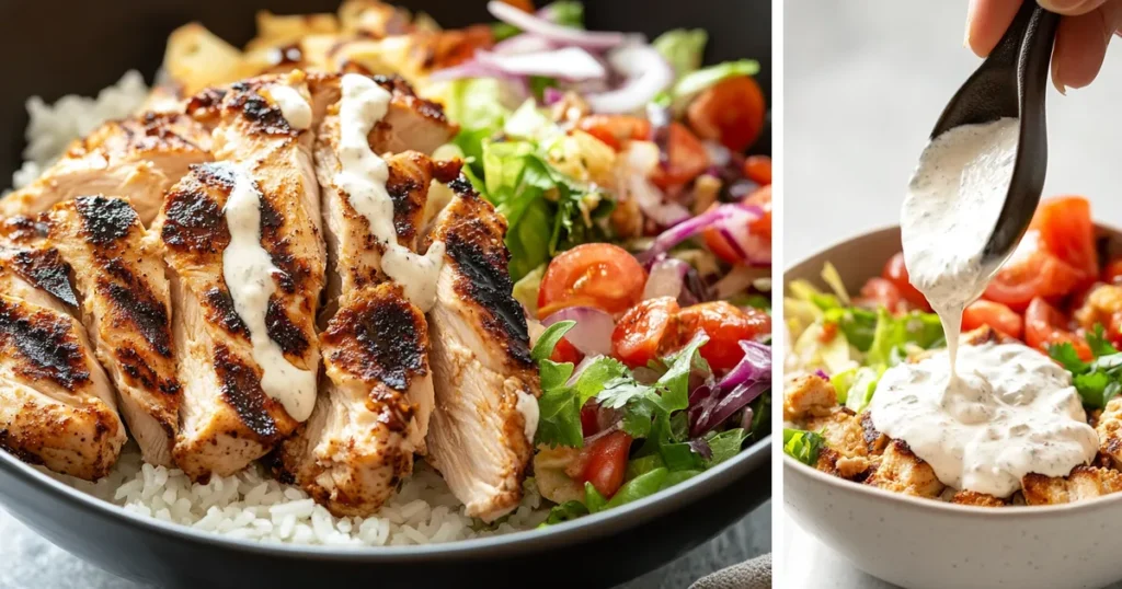 Step-by-step chicken shawarma bowl preparation