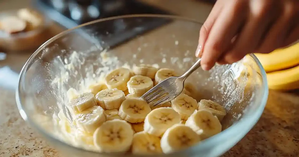 Mashed bananas in a bowl