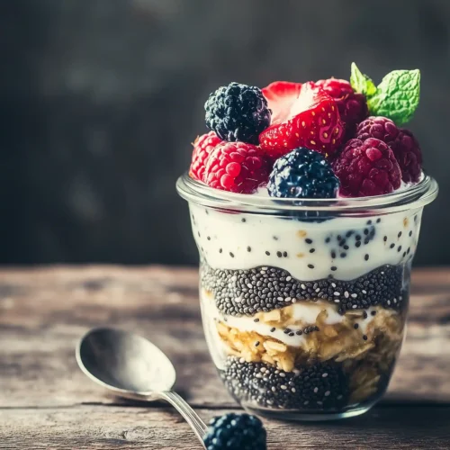 Healthy overnight oats with chia and berries for meal prep