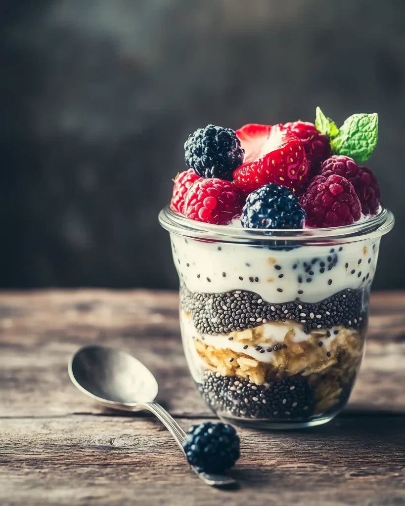 Healthy overnight oats with chia and berries for meal prep